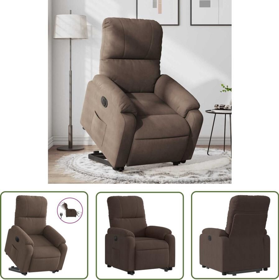 VidaXL Sta-op-stoel elektrisch verstelbaar microvezelstof bruin Elektrische Sta-op-stoel Sta-opstoel Ergonomische Stoel Luxe Fauteuil Voetenbank