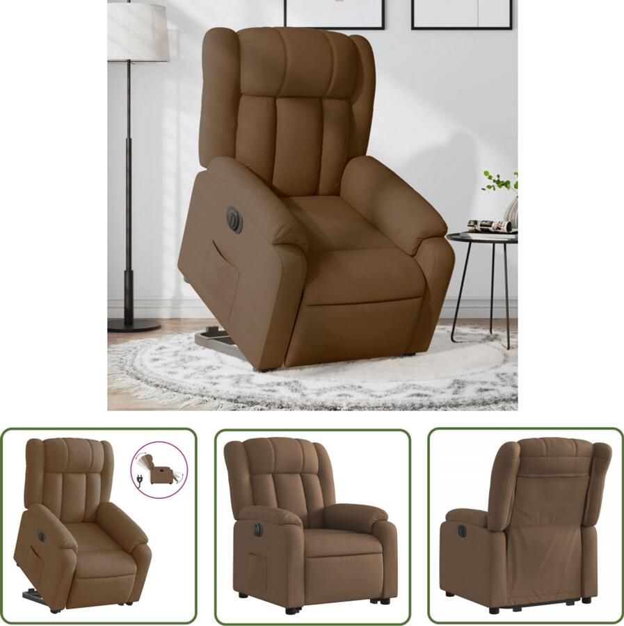 VidaXL Sta-op-stoel elektrisch verstelbaar stof bruin Elektrische Sta-op-stoel Sta-opstoel Fauteuil Ergonomische Stoel Seniorsstoel