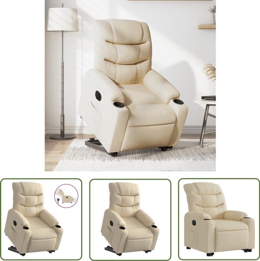 The Living Store Sta-op-stoel elektrisch verstelbaar stof crèmekleurig Elektrische Sta-op-stoel Sta-op-fauteuil Comfortstoelen Rolstoel Alternatief Seniorsitters