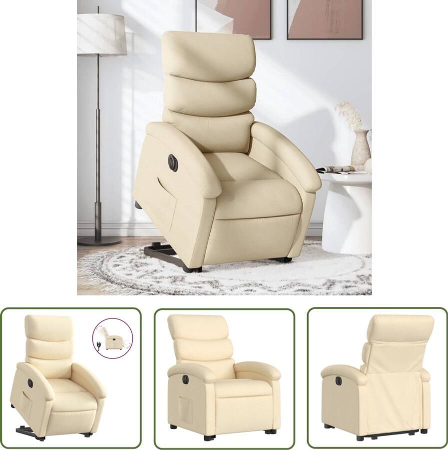 The Living Store Sta-op-stoel elektrisch verstelbaar stof crèmekleurig Elektrische Sta-op-stoel Sta-opstoel Fauteuil Ergonomische Stoel Comfortstoelen