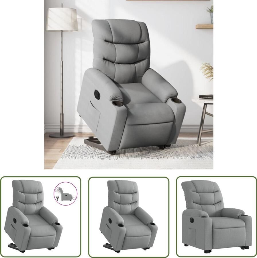 VidaXL Sta-op-stoel elektrisch verstelbaar stof lichtgrijs Elektrische Sta-op-stoel Sta-opstoel Fauteuil Loungestoel Zitzak