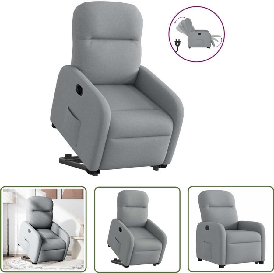 VidaXL Sta-op-stoel elektrisch verstelbaar stof lichtgrijs Elektrische Sta-op-stoel Sta-opstoel Rolstoelhoogteversteller Zitzak Loungestoel