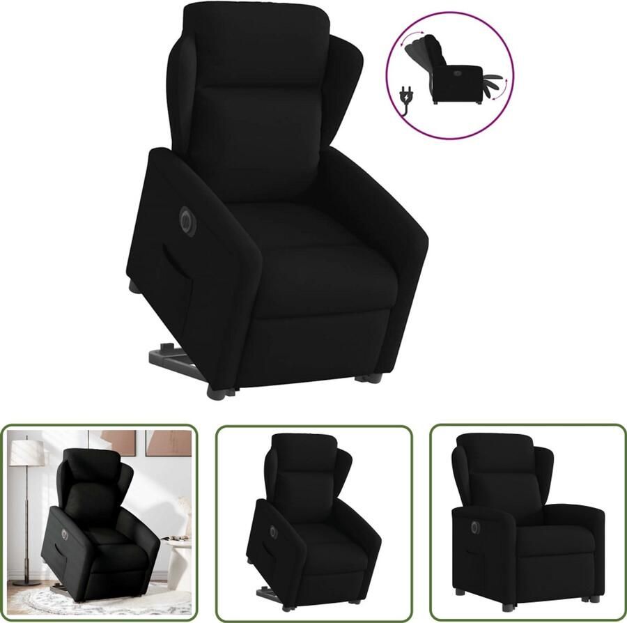 VidaXL Sta-op-stoel elektrisch verstelbaar stof zwart Elektrische Sta-op-stoel Sta-opstoel Fauteuil Ergonomische Stoel Zitzak