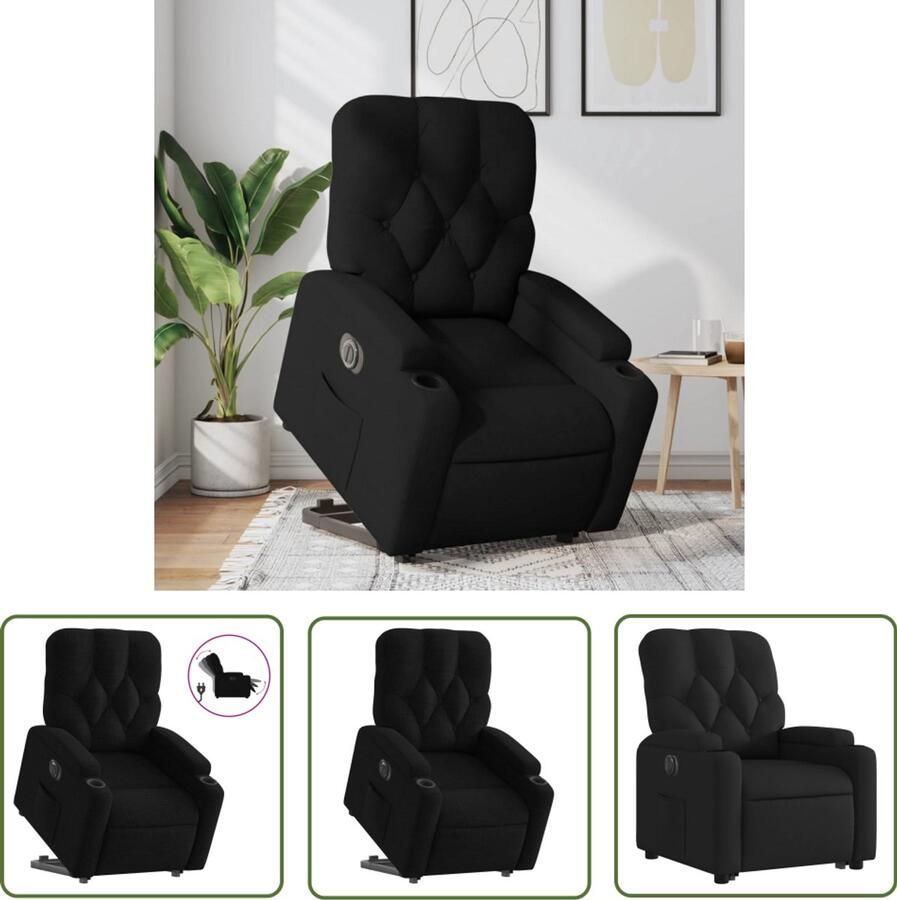 The Living Store Sta-op-stoel elektrisch verstelbaar stof zwart Elektrische Sta-op-stoel Sta-op-fauteuil Ergonomische Stoel Luxe Fauteuil Comfortabele Stoel