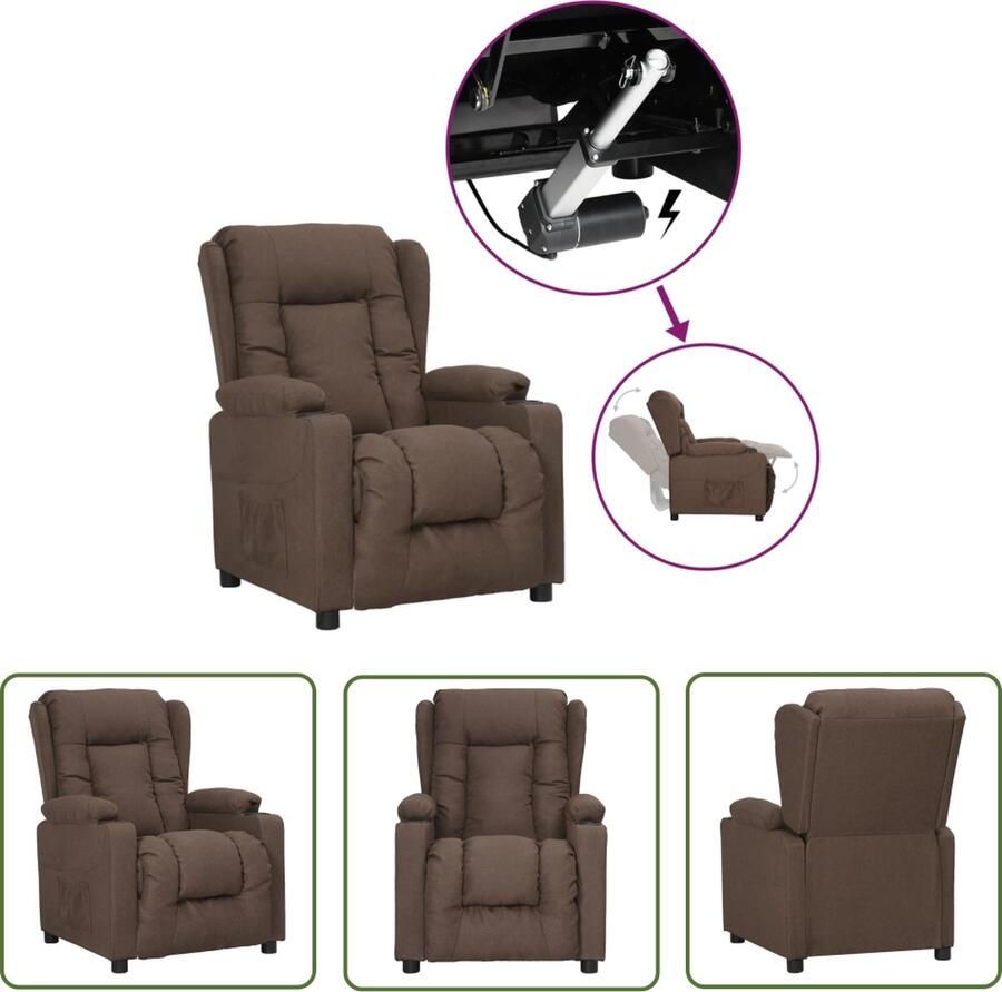 The Living Store Verstelbare Sta-opstoel Comfortabel Stof Taupe H72.5 x D96 x H99.5 cm Heffunctie Hout en Metaal DC 28V 1.5A 2 bekerhouders - Foto 3