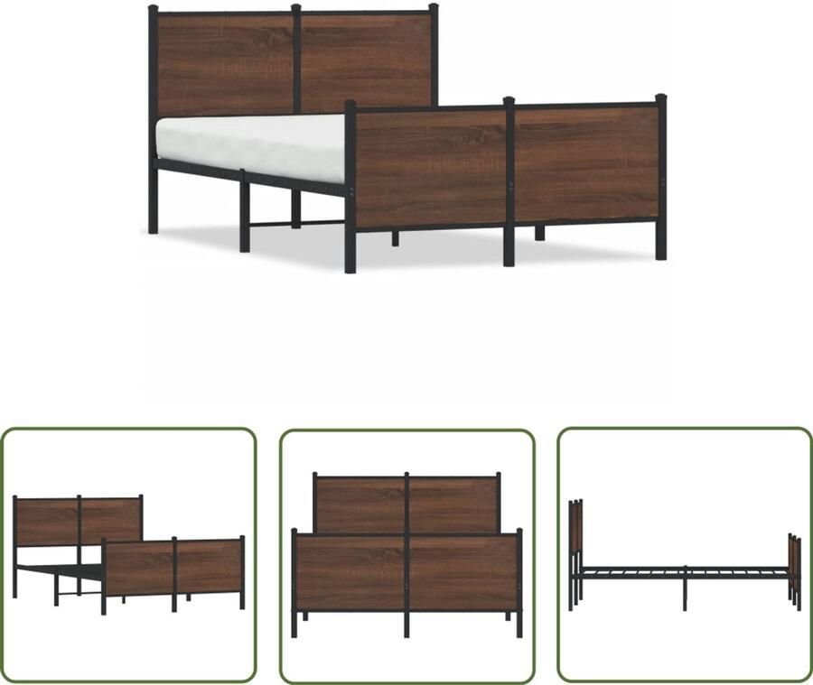 VidaXL Staal Bedframe Bruin Eiken Bed Frame Bedframe zonder matras metaal bruin eikenkleurig 120x190 cm Bedframe 120x190 Tweepersoons Bedframe Houten Bedframe