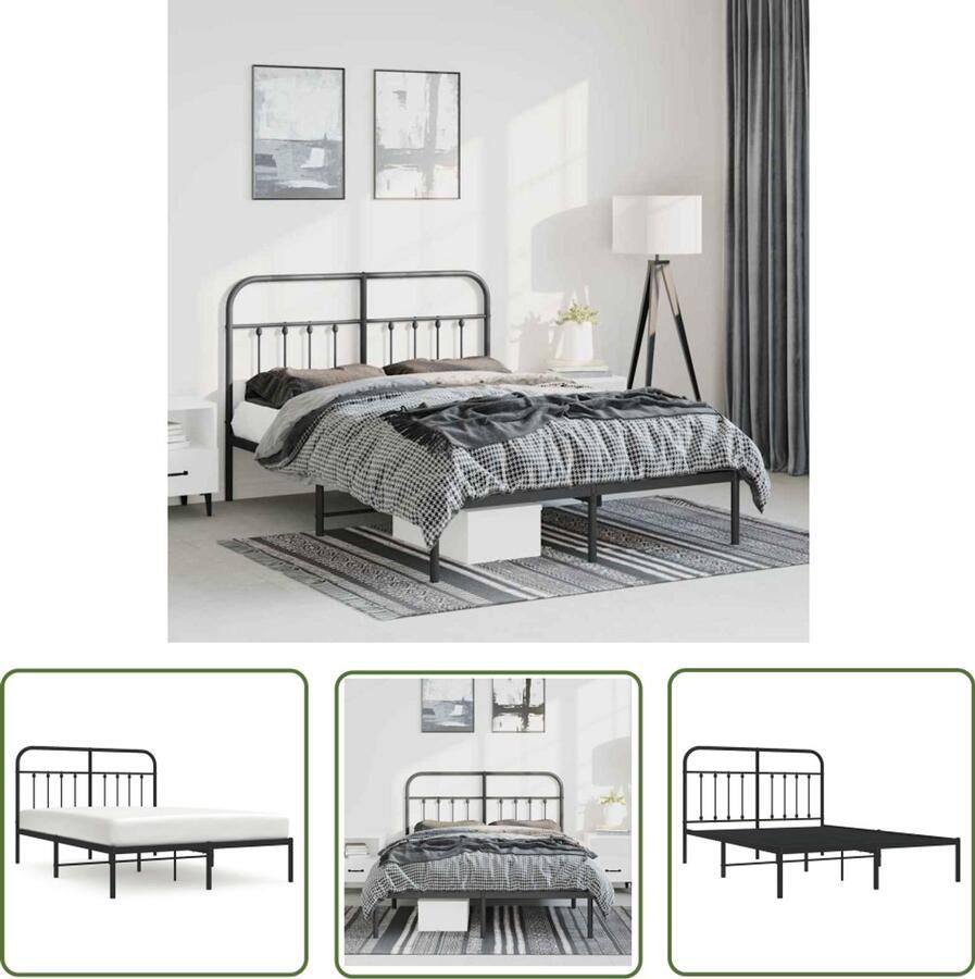 The Living Store Klassiek Bedframe Staal 196 x 142 x 100 cm Extra opbergruimte Klassieke Bed Frame Staal Bedframe Zwarte Bedframe Tweepersoons Bedframe Met Hoofdbord - Foto 2