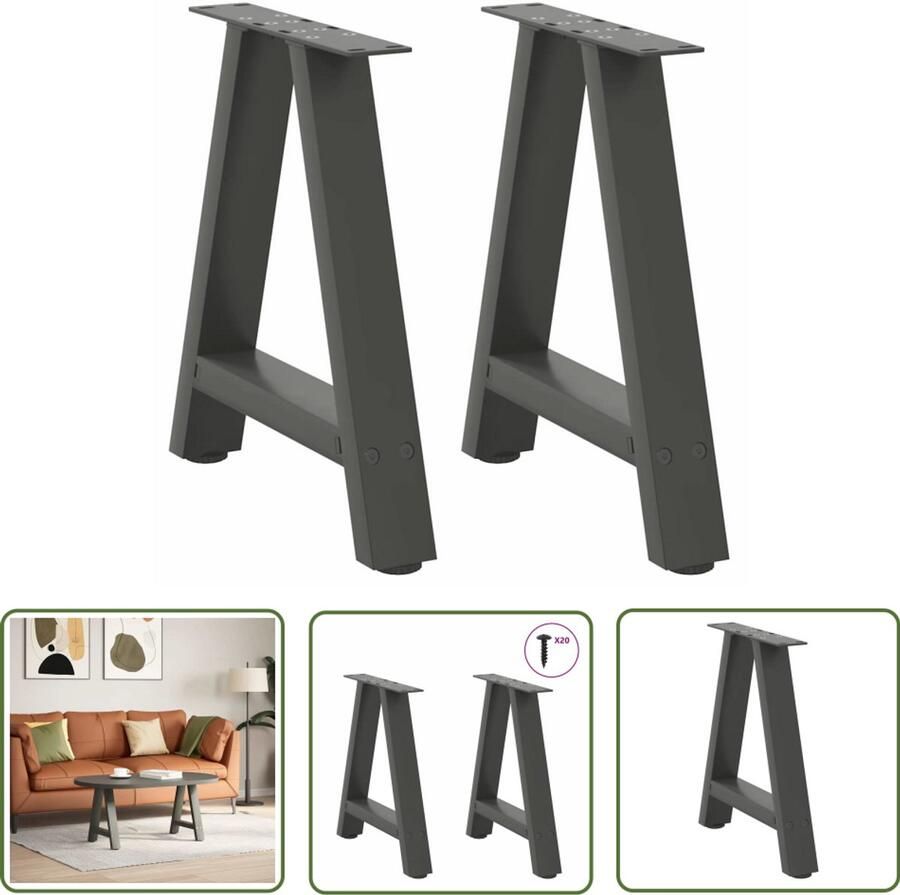 The Living Store Salontafelpoten 2 st A-vormig 50x(42-43) cm staal antraciet Salontafelpoten Staal Meubilair Antraciet Kleur A-vormig Onderstel Salontafel Accessoires