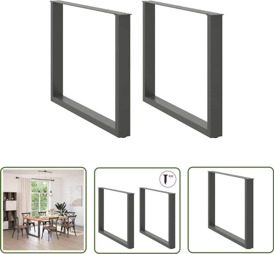 The Living Store Eettafelpoten 2 st U-vormig 100x(72-73) cm staal antraciet Eettafelpoten Staal Poten Eettafel Accessoires Moderne Eettafelpoten Zwarte Eettafelpoten