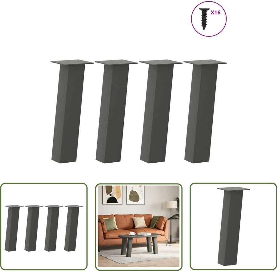 The Living Store Salontafelpoten 4 st 42 cm staal antraciet Salontafel Potten Staal Poten Antraciet Kleur Salontafel Onderstel Tafelvoet