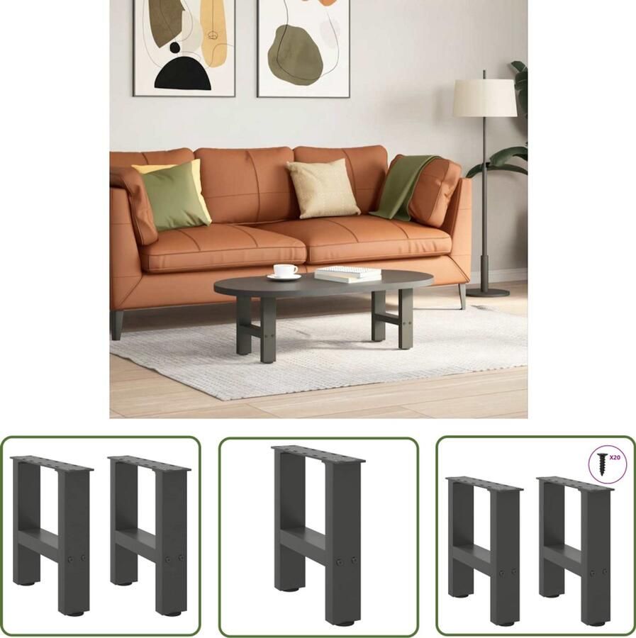 The Living Store Salontafelpoten 2 st 40x(30-31) cm staal antracietkleurig Salontafelpoten Staal Poten Antraciet Meubels Modern Design Salontafel Onderstel