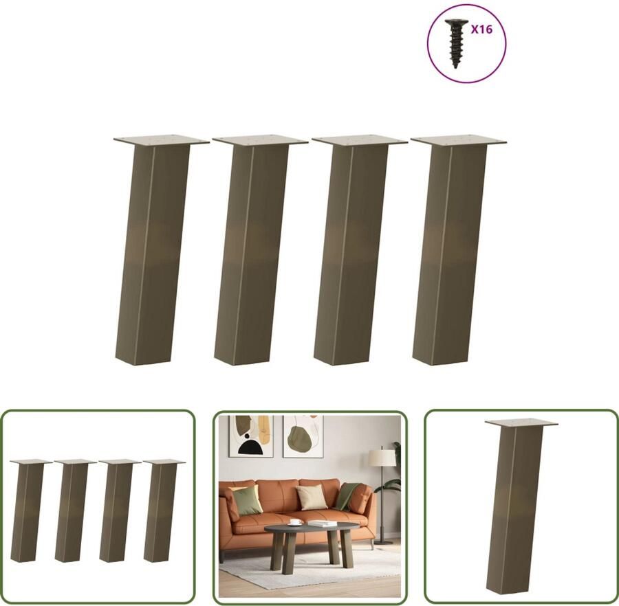 The Living Store Salontafelpoten 4 st 30 cm staal naturel Salontafelpoten Staal Poten Salontafel Onderstel Industrieel Design Modern Tafelloos
