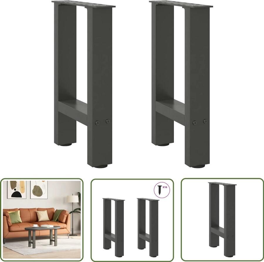 The Living Store Salontafelpoten 2 st 28x(42-43) cm staal antraciet Salontafel Potten Staal Tafelpoten Zwarte Tafelpoten Moderne Tafelpoten Industriële Tafelpoten