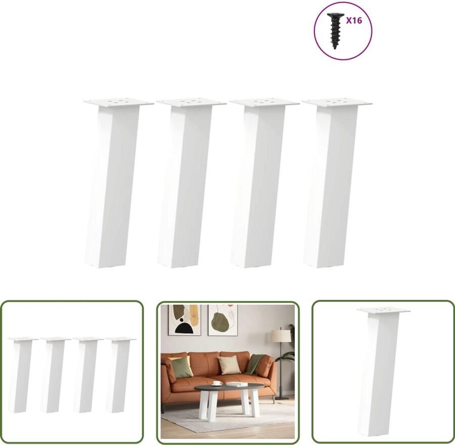 The Living Store Salontafelpoten 4 st 42 cm staal wit Salontafel Potten Staal Tafelpoten Witte Tafelpoten Moderne Tafelpoten Design Tafelpoten