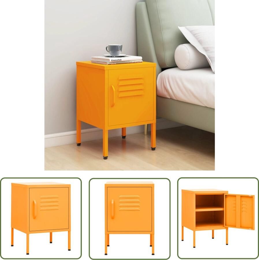 The Living Store Nachtkastje Staal 35x35x51 cm Mosterdgeel Verstelbaar schap Nachtkastje Staalkast Sidetable Mustard Yellow Furniture Vintage Nightstand - Foto 2