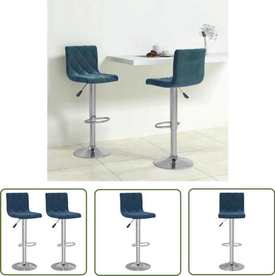 The Living Store Barkrukken 2 st fluweel blauw Barkruk Stoel Lounge Designstoel Fluweel