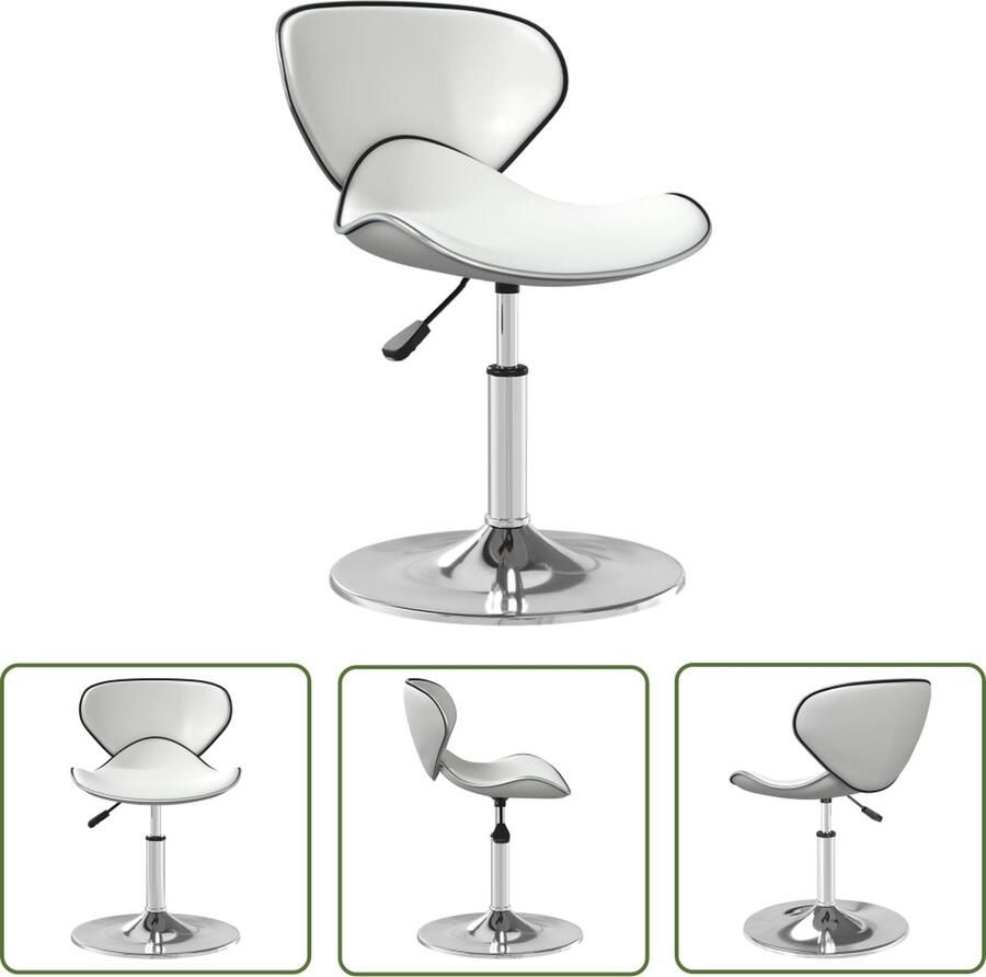 The Living Store Eetkamerstoel Trendy Stoel Afmetingen- 45.5 x 45 x (61-76) cm Kleur- wit Materiaal- kunstleer en verchroomd staal 360 graden draaibaar Eetkamerstoel Stoel Kunstleder Witte Stoel Modern - Foto 2