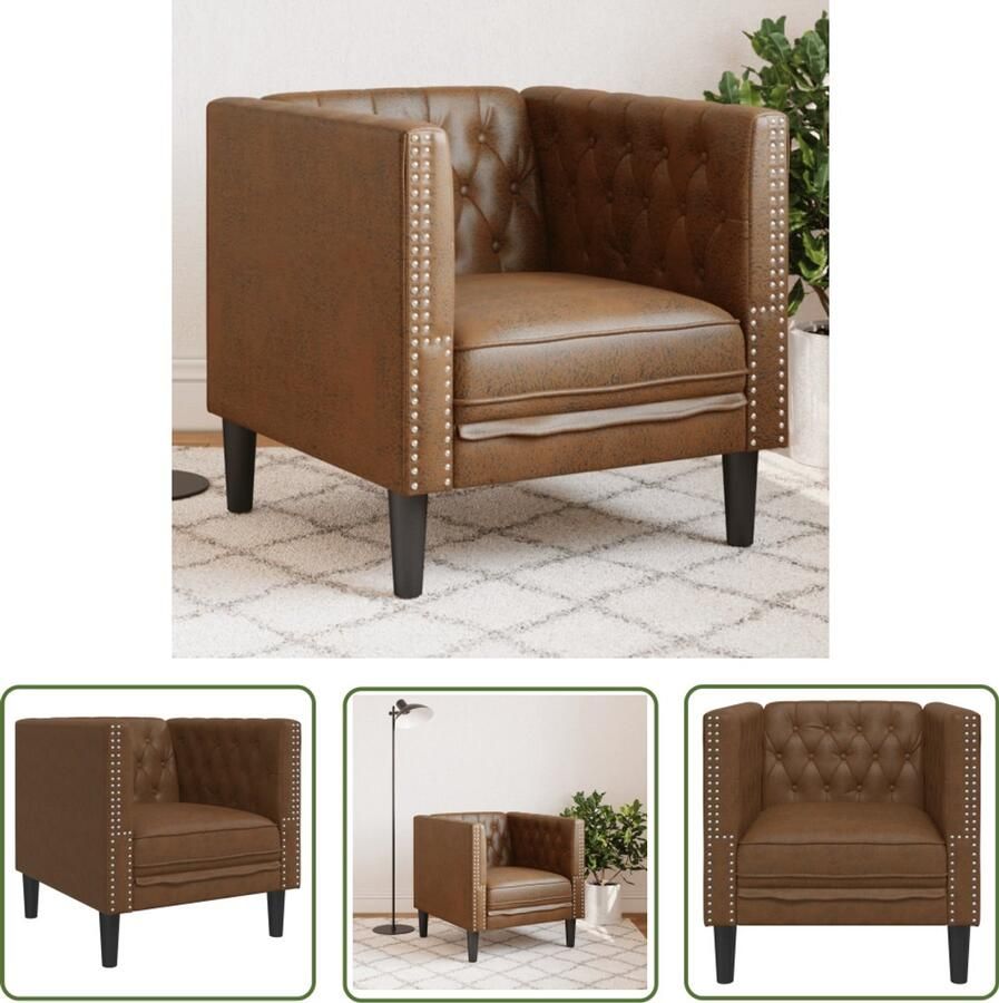 VidaXL Stoel Lederlook Fauteuil Chesterfield Fauteuil Chesterfield-stijl kunstsuède bruin Lounge Stoel Vintage Stoel Bruine Fauteuil