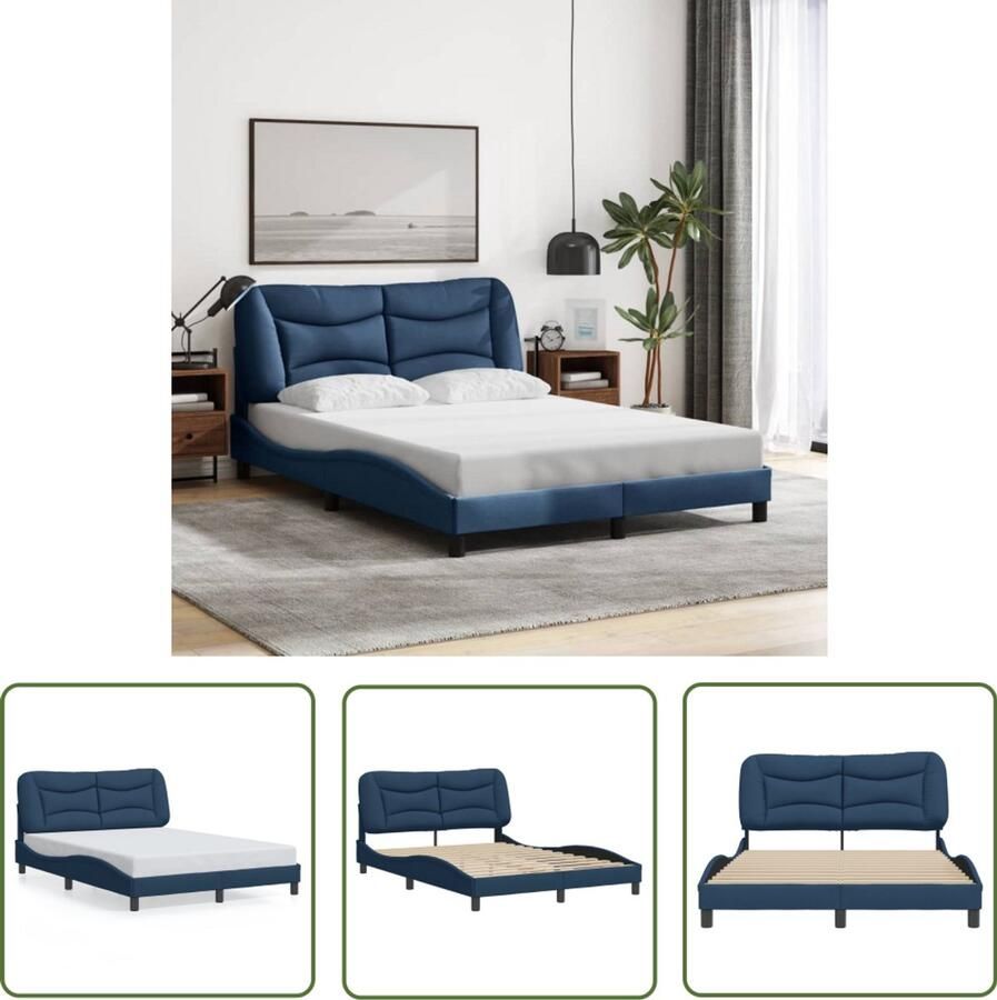 VidaXL Bedframe zonder matras Hvar stof blauw 140x190 cm Blauwe Bedden Stof Bed Frame Tweepersoons Bed King Size Bed Boxspring Bed