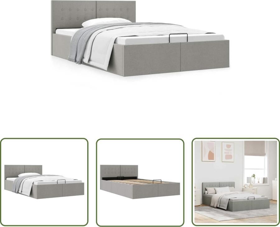 The Living Store Bedframe met hydraulische opslag stof lichtgrijs 120x200 cm Hydraulisch Bedframe Stof Bedframe Boxspring Bed Opbergbed Tweepersoonsbed