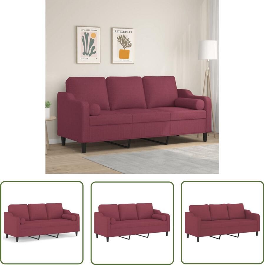 VidaXL Stoffen Bank Drie Gezitsbank Driezitsbank met sierkussens 180 cm stof wijnrood Rode Bank Lounge Bank Salontafel