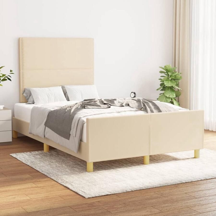 The Living Store Bedframe Crème Stof Verstelbaar hoofdeinde Multiplex lattenbodem 203 x 126 x 118 128 cm Bed Frame Stoffen Bedframe Bed Met Hoofdeinde Verstelbaar Bed Tweepersoons Bed