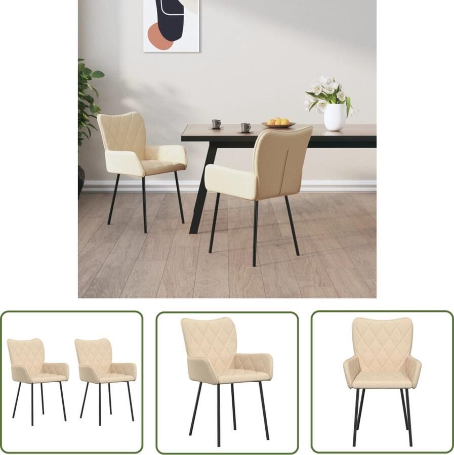 The Living Store Eetkamerstoelen 2 st stof crèmekleurig Eetkamerstoel Stoffen Stoel Creme Fauteuil Comfortabele Stoel Elegante Stoel - Foto 2