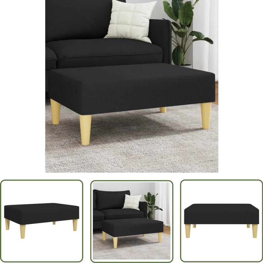 VidaXL Voetenbank 77x55x31 cm stof zwart Voetenbank Stoffen Voetenbank Zwarte Voetenbank Zwart Salontafel - Foto 3