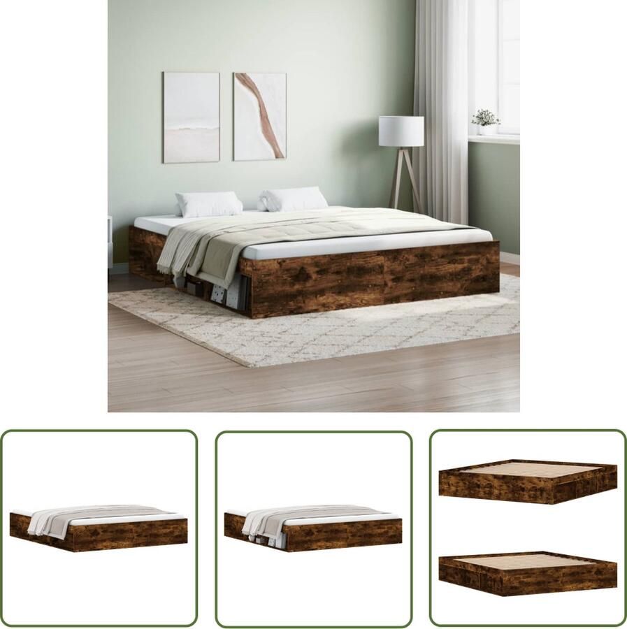 The Living Store Bedframe gerookt eikenkleurig 180x200 cm Super King Size Houten Bed Frame Super King Size Bed Frame 180x200 Modern Bed Frame Bruine Bed Frame
