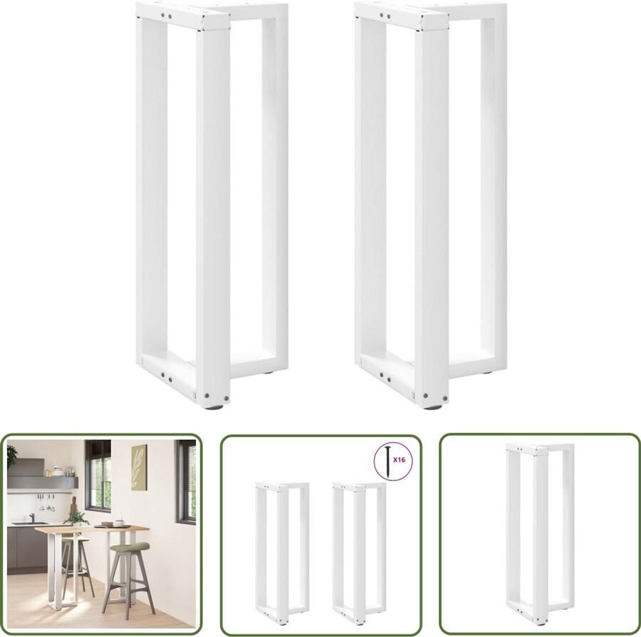 The Living Store Bartafelpoten 2 st T-vormig 40x35x(100-101) cm staal wit Bartafel Potten T-vormige Tafelpoten Bartafels Keuken Meubilair Eetkamer Accessoires