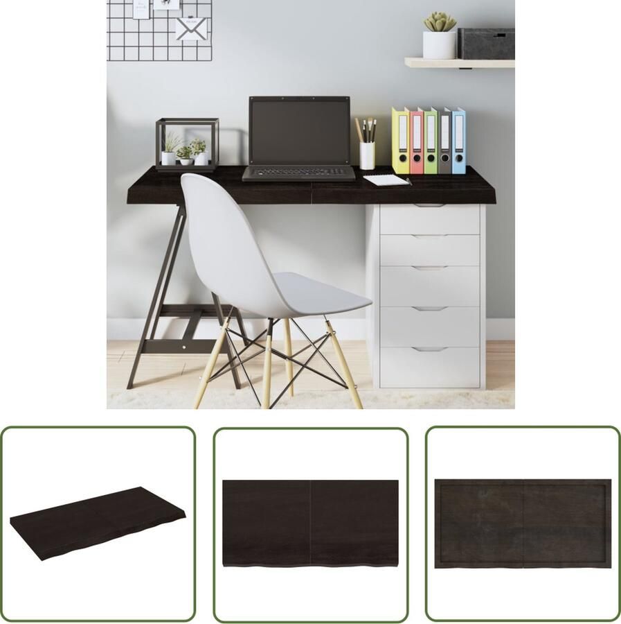 The Living Store Vervangend Tafelblad Massief Eikenhout 120 x 60 x 6 cm Donkergrijs Tafeltje Tafelblad Eikenhouten Tafel Vintage Tafel Industriele Tafel