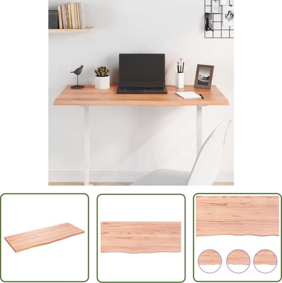 The Living Store Eikenhouten tafelblad 100x40x2 cm Lichtbruin Met natuurlijke rand Eikenhouten Tafelblad Vervangen Salontafel Eetkamertafel Oak Dining Table Top