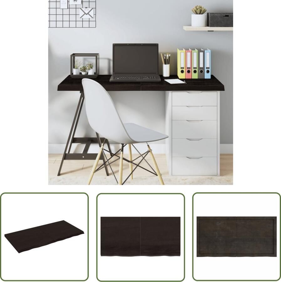 The Living Store Tafelblad 120x60x(2-4)cm behandeld eikenhout donkerbruin Eikenhouten Tafelblad Vervangen Salontafel Eetkamertafel Donkergrijs Tafelblad