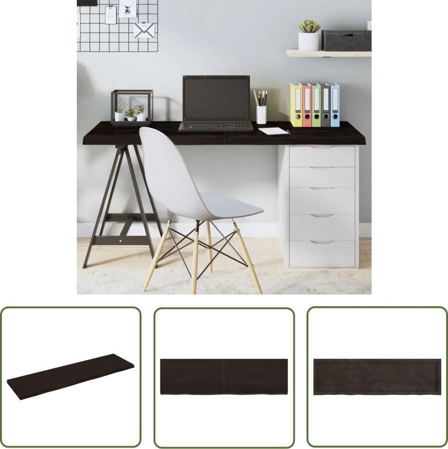 The Living Store Tafelblad 140x40x(2-4)cm behandeld eikenhout donkerbruin Eikenhouten Tafelblad Vervangen Salontafel Eettafel Donkergrijs Tafelblad