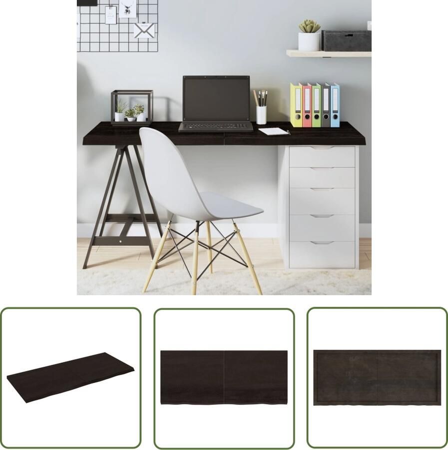 The Living Store Tafelblad 140x60x(2-4)cm behandeld eikenhout donkerbruin Eikenhouten Tafelblad Vervangen Salontafel Eetkamertafel Design Tafelblad