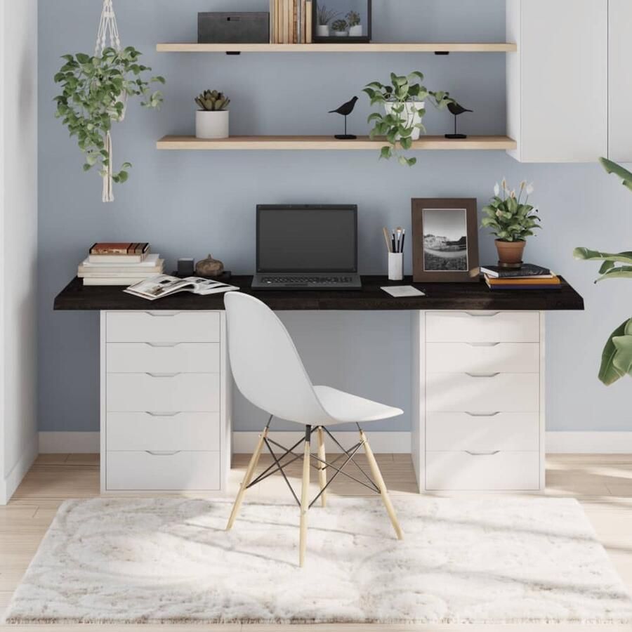 The Living Store Tafelblad 180x60x(2-4)cm behandeld eikenhout donkerbruin Eikenhouten Tafelblad Vervangen Salontafel Eethoek Diningtable