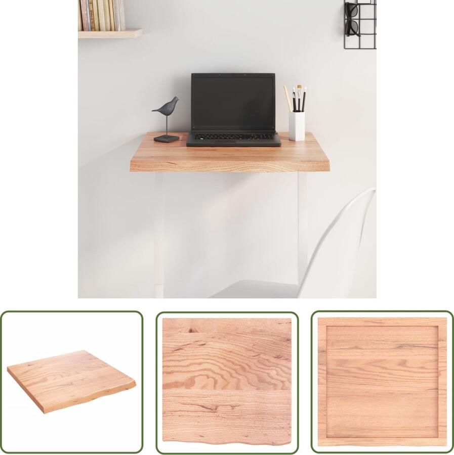 The Living Store Tafelblad 60x60x(2-4) cm behandeld massief eikenhout lichtbruin Eikenhouten Tafelblad Vervangen Salontafel Eetkamertafel Koffietafel