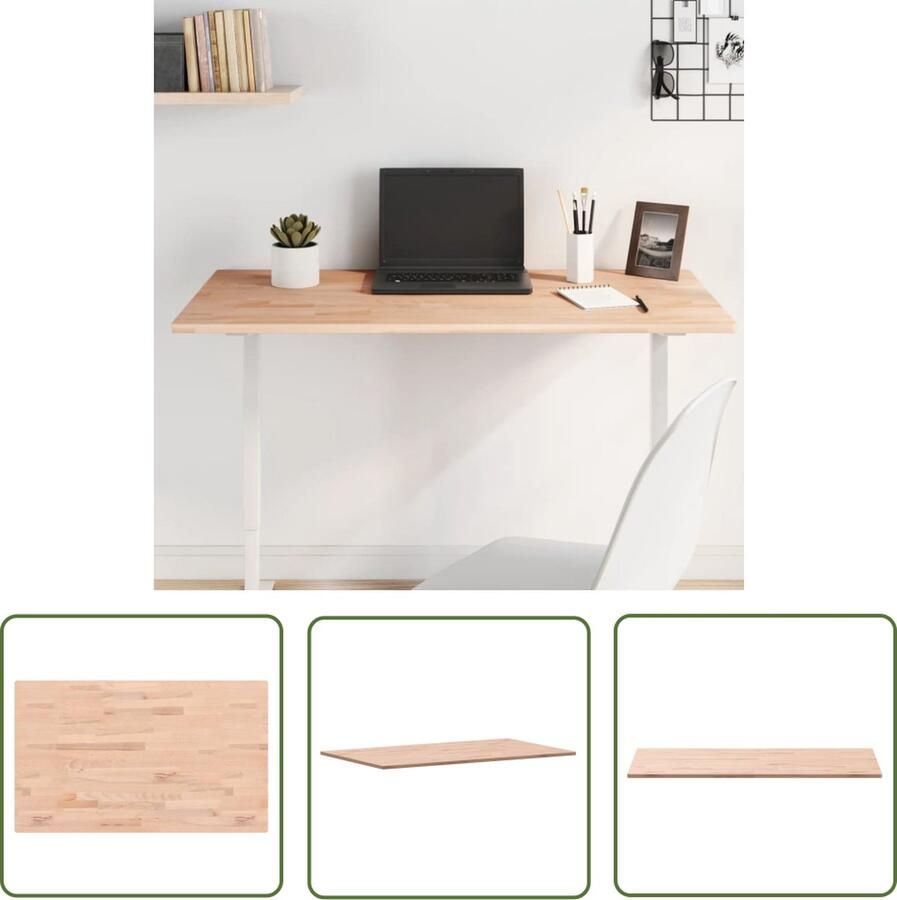 The Living Store Houten tafelblad Massief beukenhout 100 x 60 x 1.5 cm Rechthoekig Houten Tafelblad Vervangen Beukenhout Tafelblad Bartafel Blad Bijzet Tafellaag
