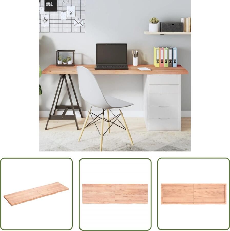 The Living Store Tafelblad Massief Eikenhout Vervangend tafelblad Afmetingen- 160 x 50 x 4 cm Kleur- Lichtbruin Eikenhouten Tafelblad Tafellamp Salontafel Eetkamerstoel Dining Set