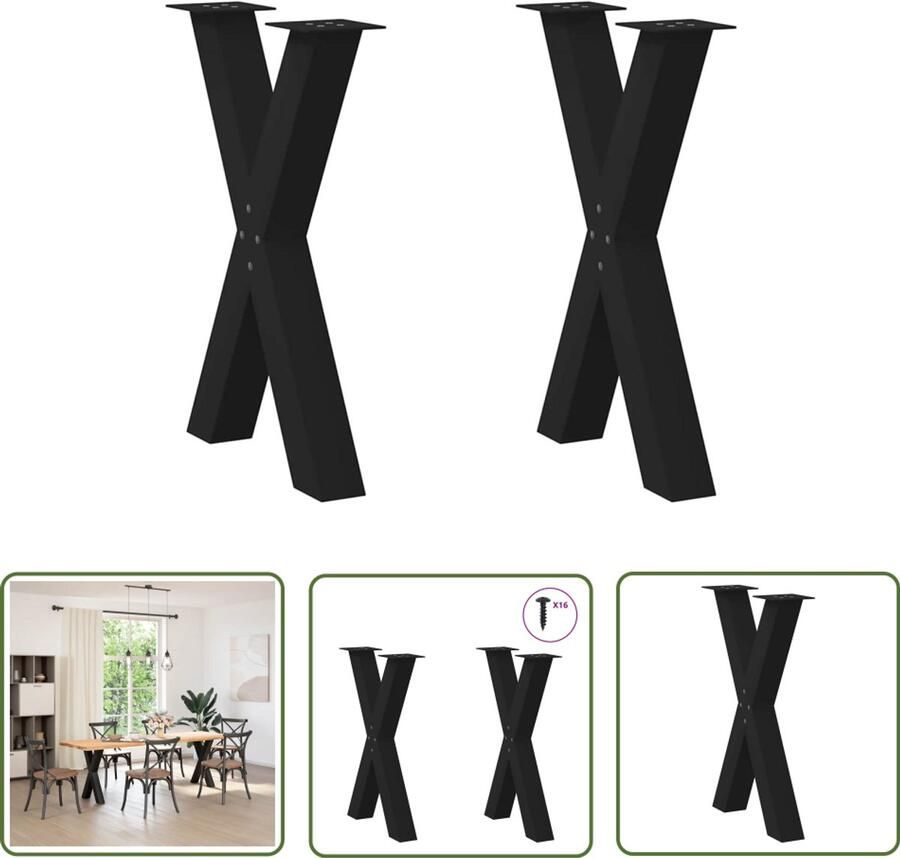 The Living Store Eettafelpoten 2 st X-vormig 50x(72-73) cm staal zwart Eettafelpoten Tafelpoten Eetkamerstoel Salontafel Design Meubels