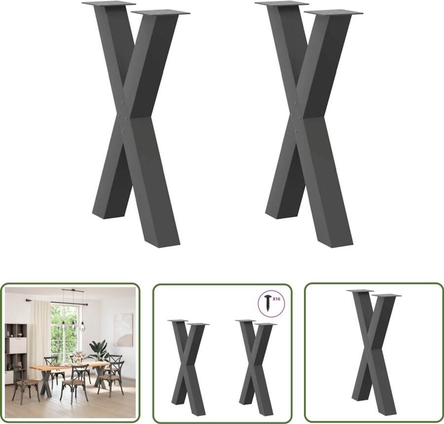 The Living Store Eettafelpoten 2 st X-vormig 60x(72-73) cm staal antraciet Eettafelpoten Tafelpoten Metalen Tafelpoten X-vormige Tafelpoten Eettafel Accessoires