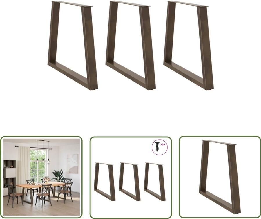The Living Store Eettafelpoten 3 st V-vormig 80x(72-73 3) cm staal naturel Eettafelpoten Tafelpoten Eettafel Onderstel Metalen Tafelpoten Industrieel Design