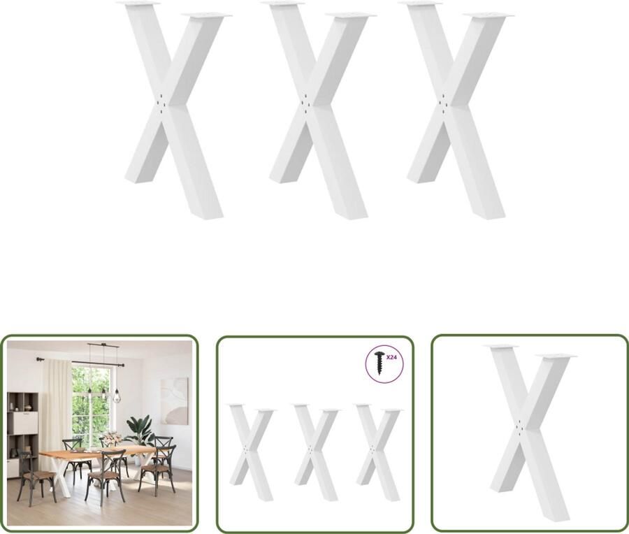 The Living Store Eettafelpoten 3 st X-vormig 80x(72-73) cm staal wit Eettafelpoten Tafelpoten Metalen Tafelpoten Eettafel Onderstel Industrieel Design