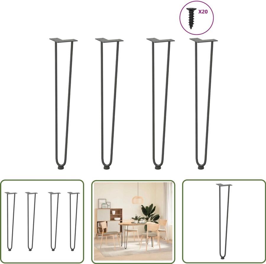 VidaXL Tafelpoten Haarspeld Tafelpoten Haarnadelpoten voor console tafel 4 st 72 cm massief staal antracietkleurig Metalen Tafelpoten Zwarte Tafelpoten Industrieel Design