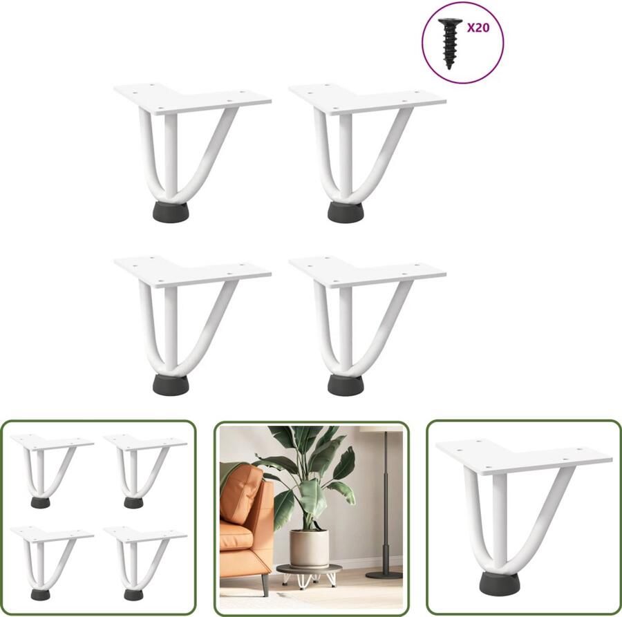 VidaXL Tafelpoten Haarspeld Tafelpoten Haarnadelpoten voor Salontafel 4 st 10 cm massief staal wit Salontafelpoten Metalen Tafelpoten Witte Tafelpoten