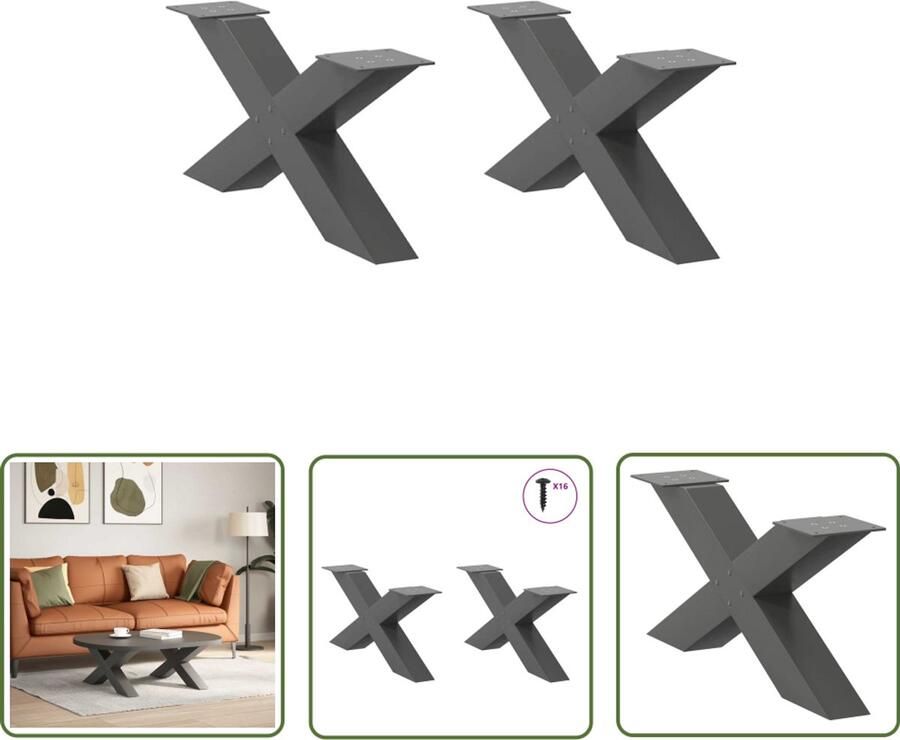 The Living Store Salontafelpoten 2 st X-vormig 70x(30-31) cm staal antraciet Salontafel Potten Tafelpoten X-vormige Tafelpoten Zwarte Tafelpoten Metaal Tafelpoten