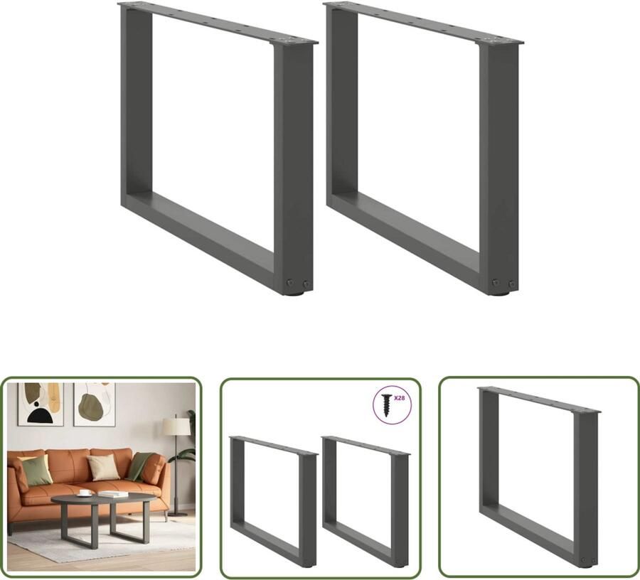The Living Store Salontafelpoten 2 st U-vormig 70x(42-43) cm staal antraciet Salontafel Potten Tafelpoten Set Metalen Tafelpoten Zwarte Tafelpoten Moderne Tafelpoten