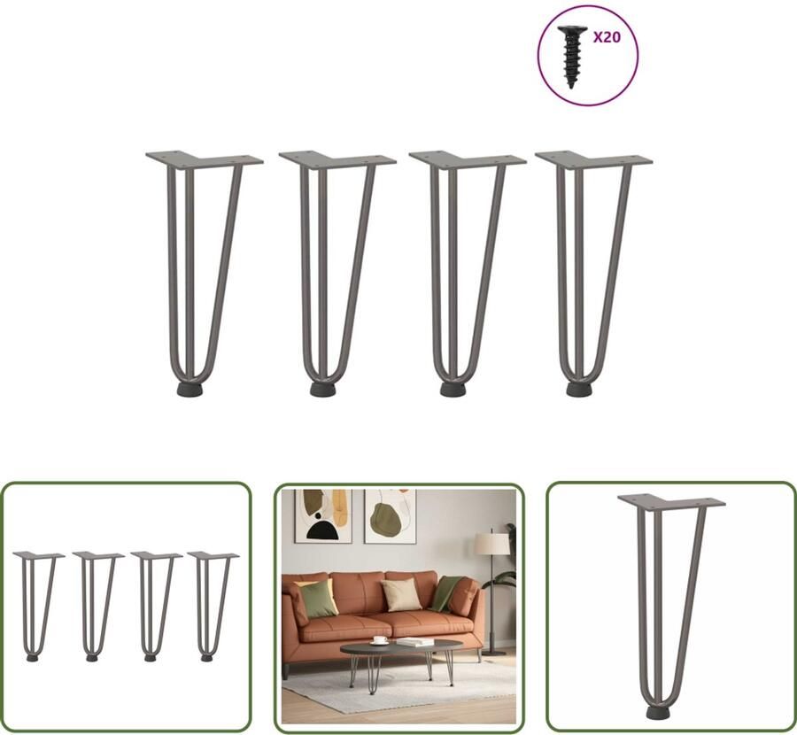 VidaXL Tafelpoten Staal Haarspeld Tafelpoten Haarnadelpoten voor Salontafel 4 st 30 cm massief staal naturel Industriële Tafelpoten Vintage Tafelpoten Modern Tafelpoten