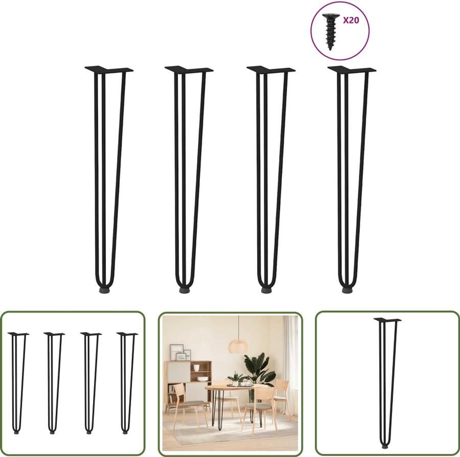 VidaXL Tafelpoten Zwart Haarspeld Tafelpoten Haarnadelpoten voor console tafel 4 st 72 cm massief staal zwart Moderne Tafelpoten Metalen Tafelpoten Stabiele Tafelpoten