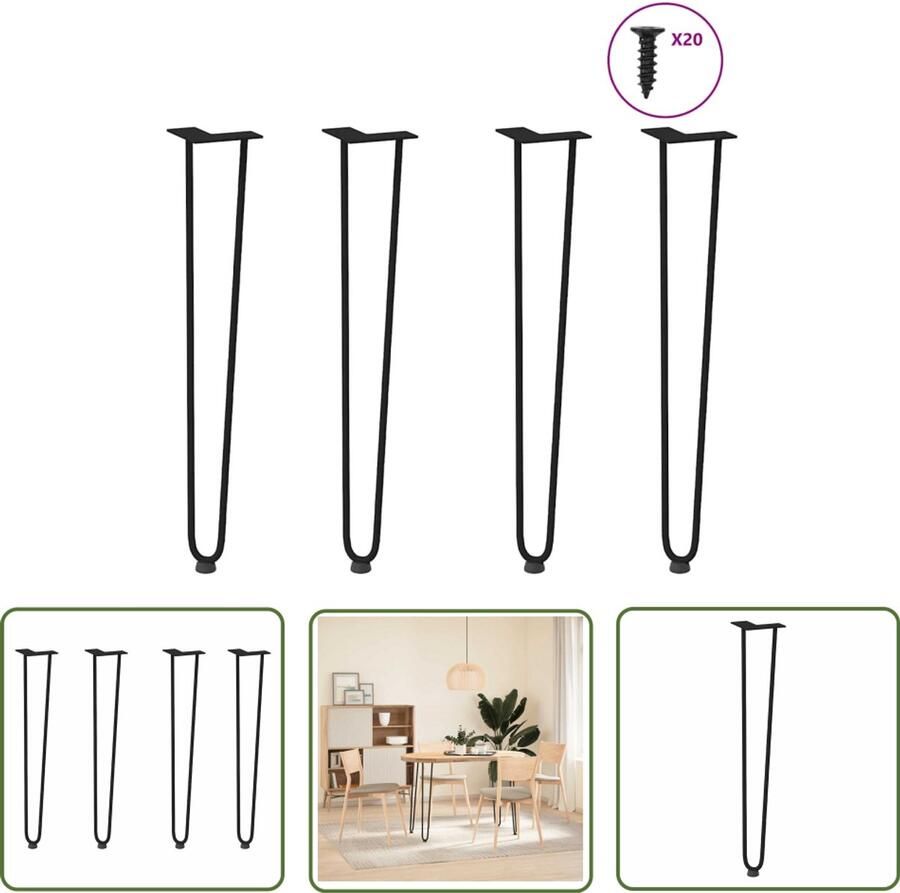 VidaXL Tafelpoten Zwart Haarspeld Tafelpoten Haarnadelpoten voor console tafel 4 st 72 cm massief staal zwart Industriële Tafelpoten Metalen Tafelpoten Vintage Tafelpoten